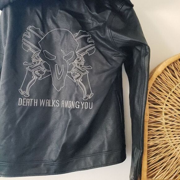 Overwatch Black Hooded Jacket Zip Up Faux Leather S Her Universe - Picture 4 of 5